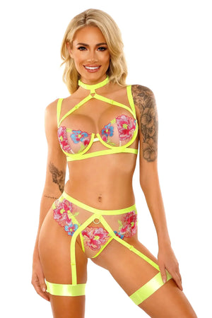 Lingerie Glow In A Trance Bra & Garter Set